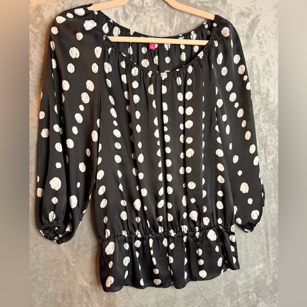 Vince Camuto Black Blouse with White Polka Dots
